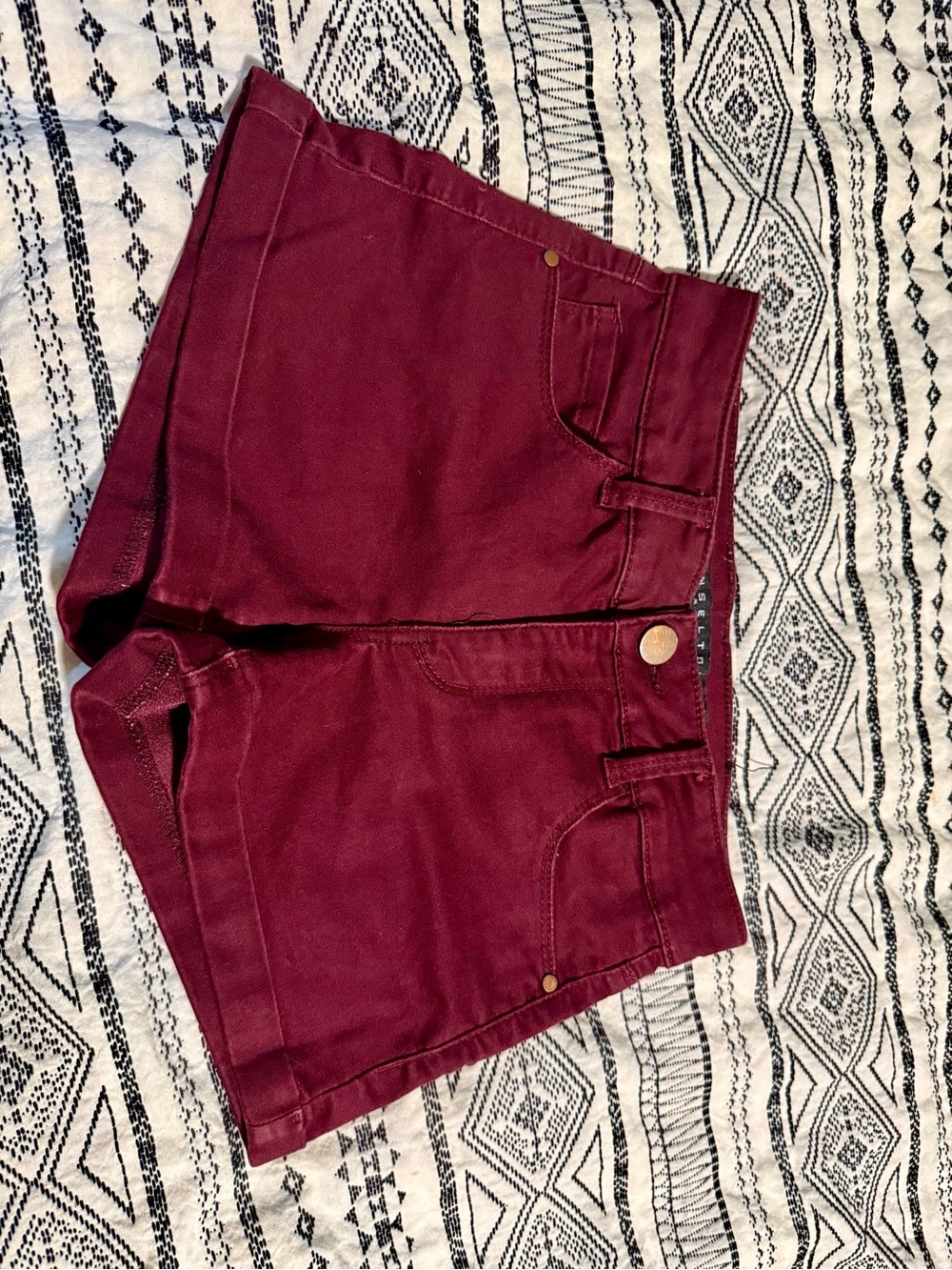 Tinseltown Burgundy High-Rise Denim Shorts